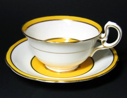 Vintage Aynsley Oriental Deco Mustard Yellow Tea Cup and Saucer