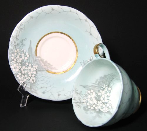 Aynsley Blue Gray Floral Tea Cup