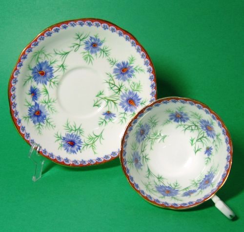 Aynsley Folk Art Deco Blue Tea Cup and Saucer