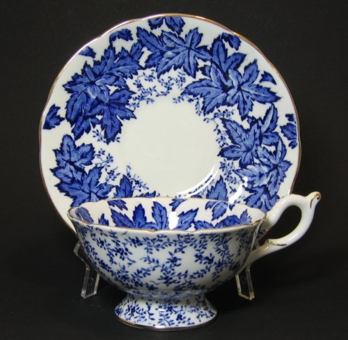 Vintage Coalport Blue Leaves Transferware Wide Pedestal Tea Cup