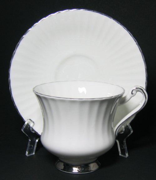Vintage Paragon White Tea Cup and Saucer - Silver Trim