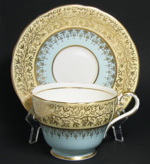 Aynsley Blue Yellow Gilt Tea Cup and Saucer