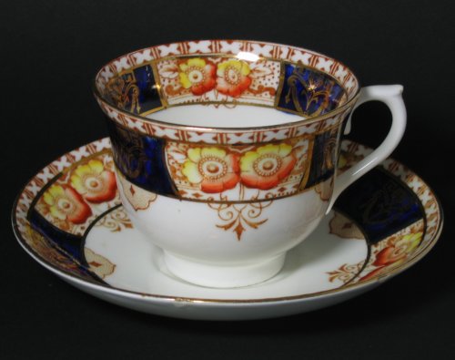 Imari Style Cobalt Blue Poppies Tea Cup and Saucer