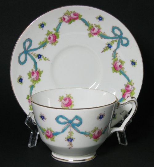 Crown Staffordshire Tea Cup Blue Ribbon Bows