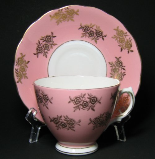 Colclough Pink Rose Gilt Tea Cup and Saucer