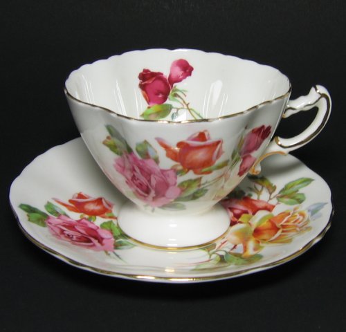 Hammersley Roses Tea Cup and Saucer Square Rim