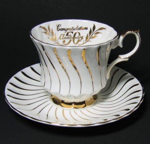 Queen Anne Gilt Gold 50 Anniversary Swirl Teacup