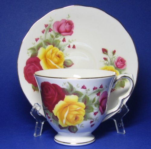 Queen Anne Teacup Yellow Red Roses