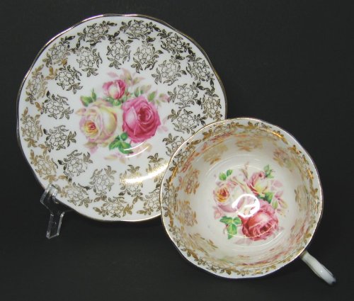 Painted Roses on Teacup and Saucer