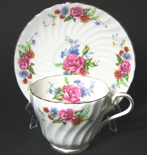 Aynsley Pink Rose Floral Bouquet Tea Cup and Saucer