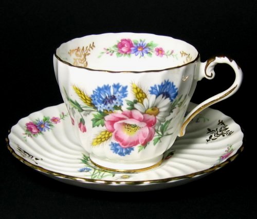 Aynsley Pink Poppy Floral Teacup and Saucer