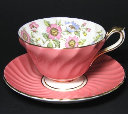 Vintage Aynsley Pink Swirl Ribbed Tea Cup and Saucer