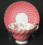 Pink Swirl Ribbed Aynsley Teacup and Saucer