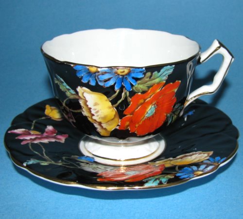 Aynsley Poppy California Black Teacup and Saucer