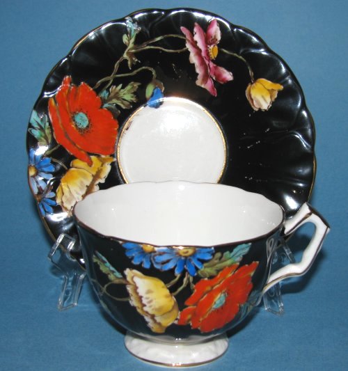 Vintage Aynsley Poppy California Black Teacup