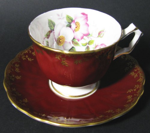 Aynsley Wine Burgundy Gilt Wild Rose Teacup