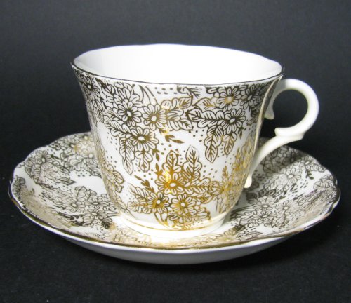 Colclough Gold Leaves Flowers Teacup and Saucer