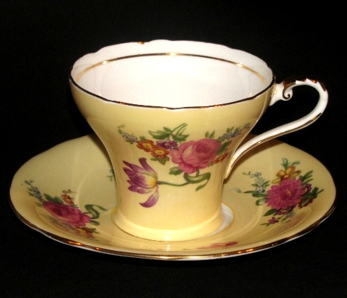 Aynsley Yellow Corset Floral Teacup and Saucer