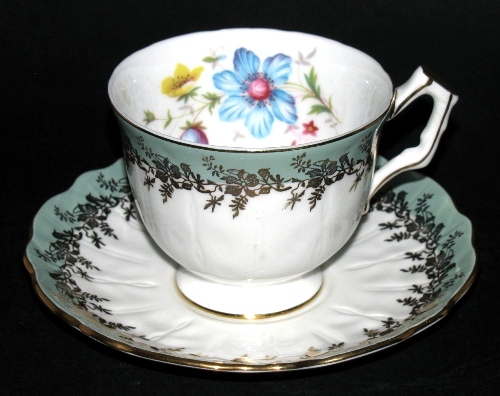 Aynsley Raised Relief  Floral Teacup and Saucer