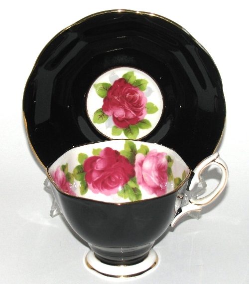 Royal Albert Black Teacup and Saucer with Roses