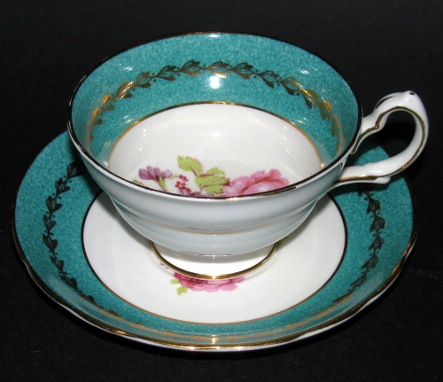 Grosvenor Green Trim Teacup and Saucer
