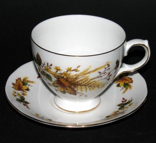 ueen Anne Brown Leaves Teacup and Saucer