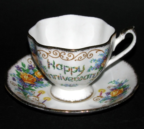 Queen Anne Happy Anniversary Teacup and Saucer