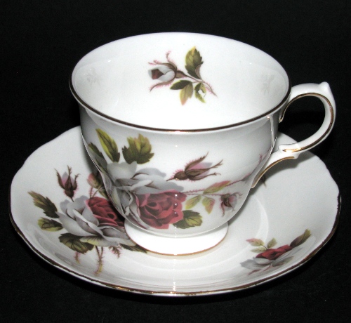 Queen Anne Red White Roses Teacup and Saucer