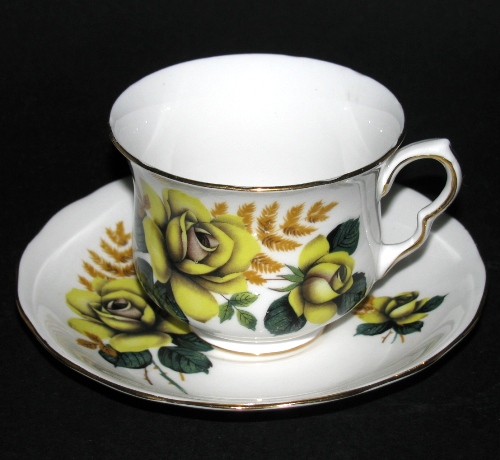 Queen Anne Yellow Roses China Teacup and Saucer