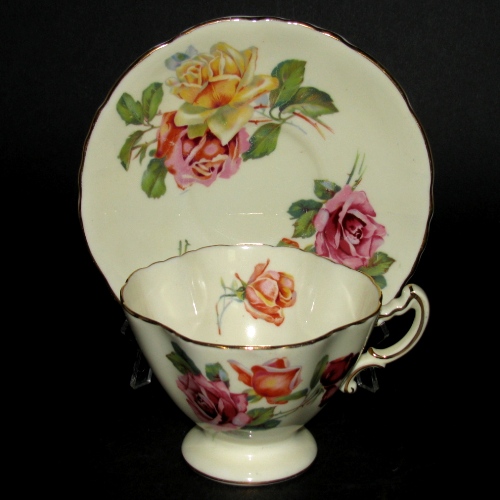 Hammersley Yellow Red Roses Teacup and Saucer
