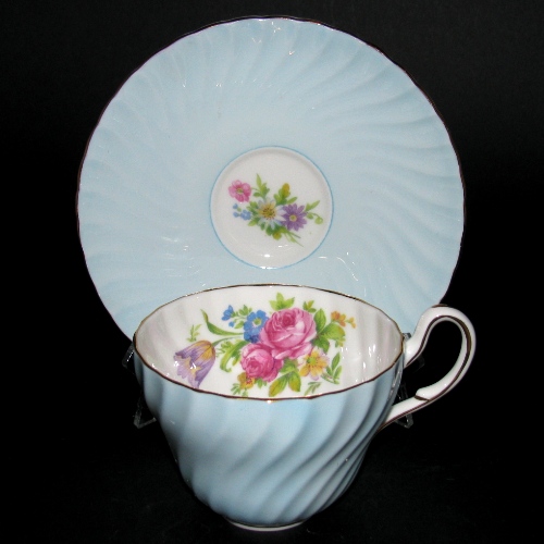 Foley Blue Ridged Floral Teacup and Saucer