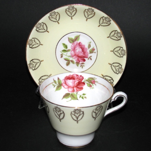 Phoenix Yellow Gilt Red Rose Teacup and Saucer