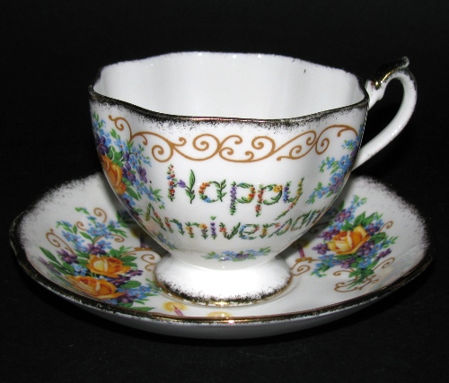 Queen Anne Happy Anniversary Teacup and Saucer