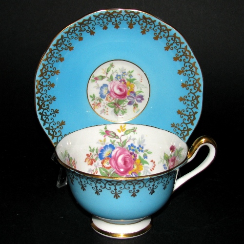 Royal Albert Blue Gilt Floral Teacup and Saucer