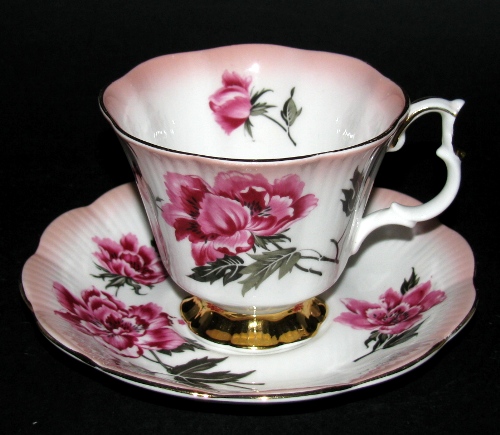 Royal Albert Pink Red Floral Teacup and Saucer