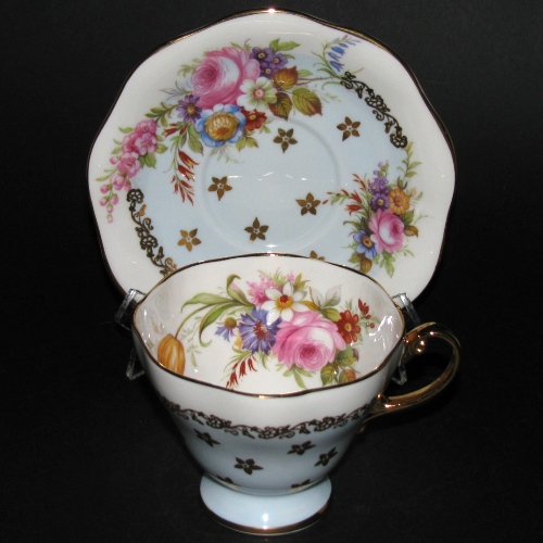 Foley Blue Tint Floral Teacup and Saucer