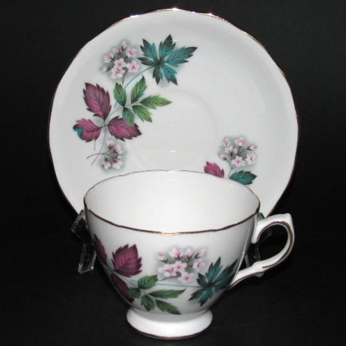 Queen Anne Colorful Leaves Teacup and Saucer