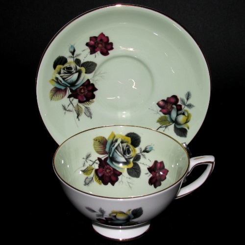 Royal Stafford Green Floral Teacup and Saucer