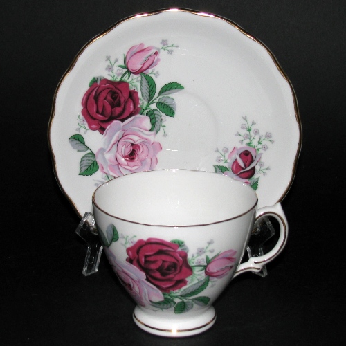 Royal Vale Red Pink Roses Teacup and Saucer