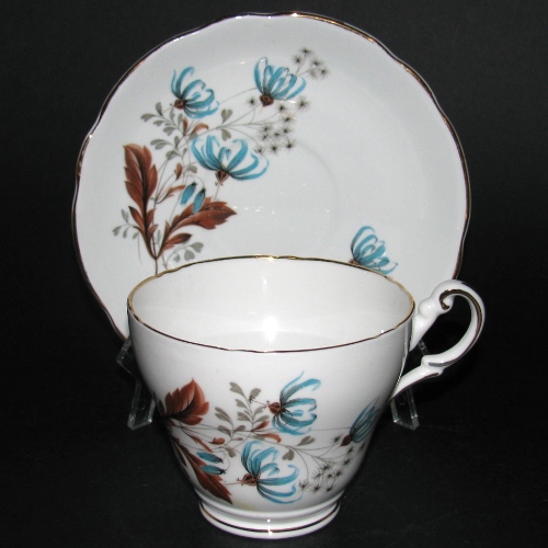 Regency Blue Brown Floral Teacup and Saucer