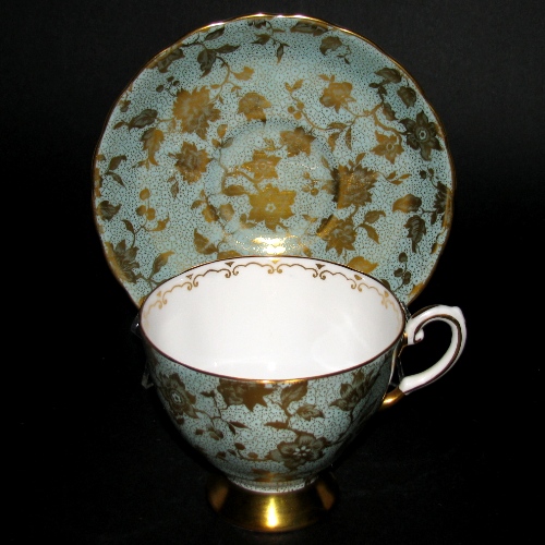 Tuscan Trieste Green Gilt Teacup and Saucer