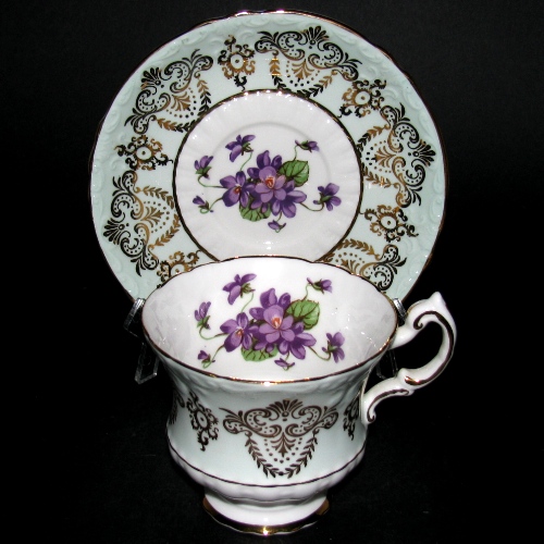 Paragon Blue Gilt Violets Teacup and Saucer