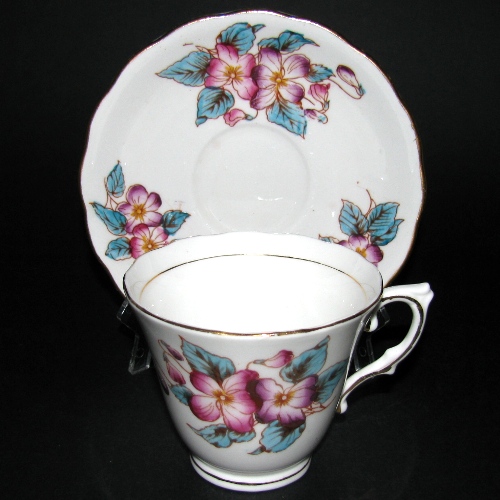 Colclough Pink Purple Flowers Teacup and Saucer