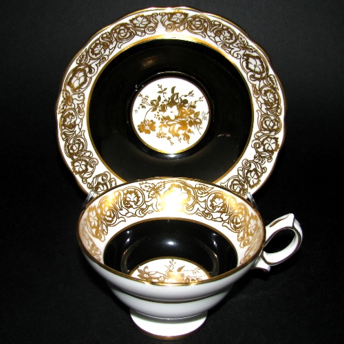 Hammersley Black White Gilt Teacup and Saucer