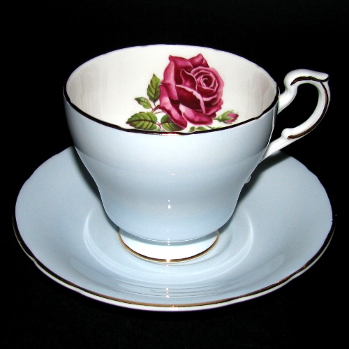 Paragon Red Rose Blue Teacup and Saucer