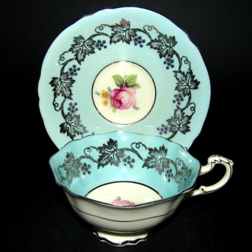 aragon Green Gilt Rose Teacup