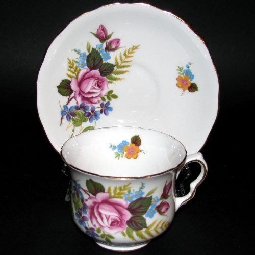 Queen Anne Pink Rose Forget-Me-Not Teacup