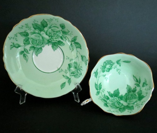 Paragon Green Roses Teacup and Saucer