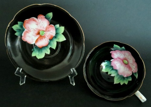 Black Floral Teacup Japan