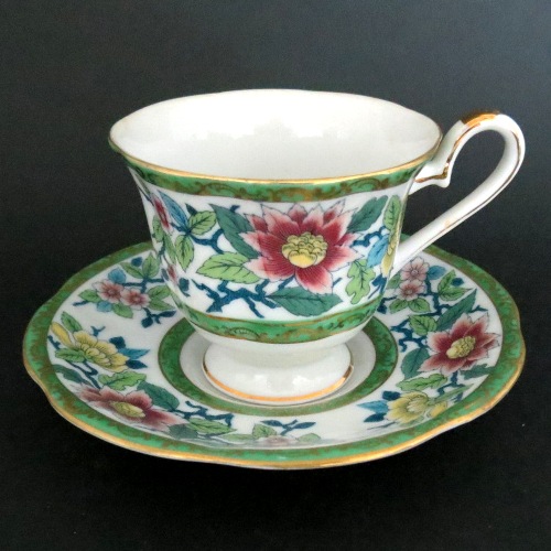 Shafford Japan Green Trim Floral Arrangement Teacup